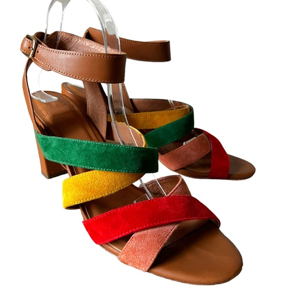Anthropologie Charlotte Stone Olivia Color Block Leather Suede Sandals - Picture 2 of 15
